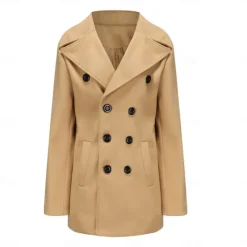 Online OUKU Men's Winter Coat Peacoat Trench Coat Outdoor Daily Wear Fall & Winter Polyester Thermal Warm Outerwear Clothing Apparel Fashion Streetwear Plain Pocket Lapel Double Breasted