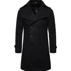 Best OUKU Men's Winter Coat Peacoat Trench Coat Outdoor Daily Wear Fall & Winter 95% polyester 5% cotton Outerwear Clothing Apparel Fashion Streetwear Plain Lapel Double Breasted