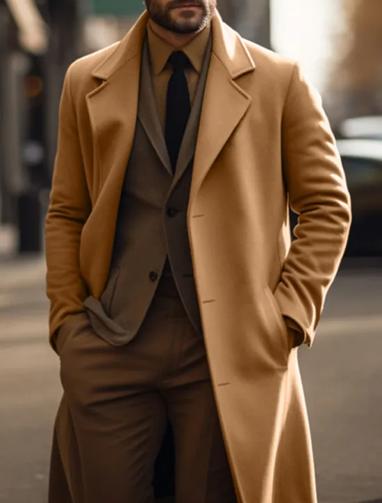Hot OUKU Men's Winter Coat Peacoat Trench Coat Long Trench Coat Outdoor Daily Wear Fall & Winter Polyester Thermal Warm Windproof Outerwear Clothing Apparel Fashion Streetwear Plain Pocket Lapel Single
