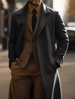 Hot OUKU Men's Winter Coat Peacoat Trench Coat Long Trench Coat Outdoor Daily Wear Fall & Winter Polyester Thermal Warm Windproof Outerwear Clothing Apparel Fashion Streetwear Plain Pocket Lapel Single