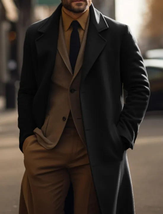 Hot OUKU Men's Winter Coat Peacoat Trench Coat Long Trench Coat Outdoor Daily Wear Fall & Winter Polyester Thermal Warm Windproof Outerwear Clothing Apparel Fashion Streetwear Plain Pocket Lapel Single
