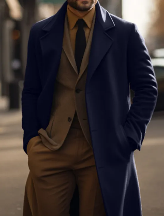 Hot OUKU Men's Winter Coat Peacoat Trench Coat Long Trench Coat Outdoor Daily Wear Fall & Winter Polyester Thermal Warm Windproof Outerwear Clothing Apparel Fashion Streetwear Plain Pocket Lapel Single