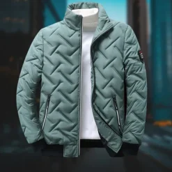 Outlet OUKU Men's Winter Coat Puffer Jacket Quilted Jacket Transition Jacket Pocket Polyster Vacation Daily Wear Date Regular Fashion Casual Comfortable Thermal Warm Fall & Winter Solid / Plain Color Black Green