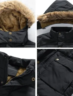 New OUKU Men's Winter Coat Puffer Jacket Fleece Jacket Padded Jacket Pocket Polyster Vacation Daily Wear Date Regular Fashion Casual Comfortable Thermal Warm Fall & Winter Solid / Plain Color Black Dark Blue