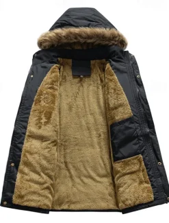 New OUKU Men's Winter Coat Puffer Jacket Fleece Jacket Padded Jacket Pocket Polyster Vacation Daily Wear Date Regular Fashion Casual Comfortable Thermal Warm Fall & Winter Solid / Plain Color Black Dark Blue