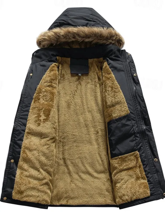 New OUKU Men's Winter Coat Puffer Jacket Fleece Jacket Padded Jacket Pocket Polyster Vacation Daily Wear Date Regular Fashion Casual Comfortable Thermal Warm Fall & Winter Solid / Plain Color Black Dark Blue