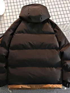 Discount OUKU Men's Winter Coat Puffer Jacket Padded Jacket Hoodie Jacket Pocket Daily Vacation Going out Regular Fashion Classic Casual Warm Fall & Winter Color Block Black Light Green Coffee Puffer Jacket