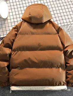 Discount OUKU Men's Winter Coat Puffer Jacket Padded Jacket Hoodie Jacket Pocket Daily Vacation Going out Regular Fashion Classic Casual Warm Fall & Winter Color Block Black Light Green Coffee Puffer Jacket