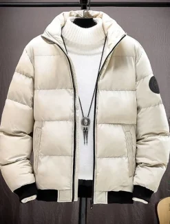 Best OUKU Men's Winter Coat Puffer Jacket Padded Jacket Pocket Polyster Daily Wear Date Vacation Regular Fashion Casual Comfortable Thermal Warm Fall & Winter Color Block Black Red Army Green Gray Puffer Jacket