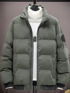 Best OUKU Men's Winter Coat Puffer Jacket Padded Jacket Pocket Polyster Daily Wear Date Vacation Regular Fashion Casual Comfortable Thermal Warm Fall & Winter Color Block Black Red Army Green Gray Puffer Jacket