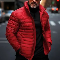 Online OUKU Men's Winter Coat Puffer Jacket Quilted Jacket Transition Jacket Pocket Cotton Pocket Vacation Daily Wear Date Regular Fashion Casual Comfortable Thermal Warm Fall & Winter Solid / Plain Color Black