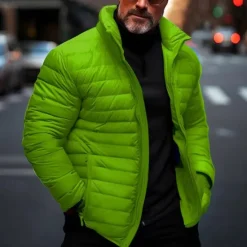 Online OUKU Men's Winter Coat Puffer Jacket Quilted Jacket Transition Jacket Pocket Cotton Pocket Vacation Daily Wear Date Regular Fashion Casual Comfortable Thermal Warm Fall & Winter Solid / Plain Color Black