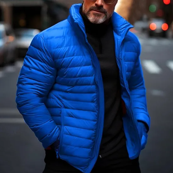 Online OUKU Men's Winter Coat Puffer Jacket Quilted Jacket Transition Jacket Pocket Cotton Pocket Vacation Daily Wear Date Regular Fashion Casual Comfortable Thermal Warm Fall & Winter Solid / Plain Color Black
