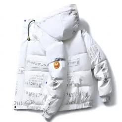 Hot OUKU Men's Winter Coat Puffer Jacket Hoodie Jacket Imitation Silk Cotton Hoodie Outdoor Casual Daily Short Windproof Warm Fall & Winter Solid / Plain Color Silver Black White Puffer Jacket