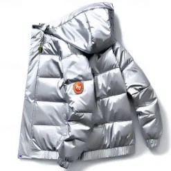 Hot OUKU Men's Winter Coat Puffer Jacket Hoodie Jacket Imitation Silk Cotton Hoodie Outdoor Casual Daily Short Windproof Warm Fall & Winter Solid / Plain Color Silver Black White Puffer Jacket