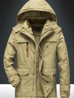 Outlet OUKU Men's Winter Coat Puffer Jacket Parka Pocket Full Zip Outdoor Daily Long Sporty Casual Thermal Warm Breathable Fall Winter Solid Color Black Army Green Royal Blue Khaki Puffer Jacket