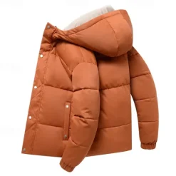 OUKU Men's Winter Coat Puffer Jacket Padded Hoodied Jacket Hooded Fall & Winter Solid / Plain Color Leisure Hooded Short Apricot Black Yellow Sky Blue Gray Jacket