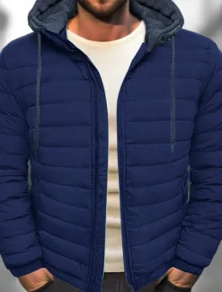Discount OUKU Men's Winter Coat Puffer Jacket Quilted Jacket Transition Jacket Pocket Hooded Office & Career Date Casual Daily Warm Winter Color Block Black Red Navy Blue Blue Puffer Jacket