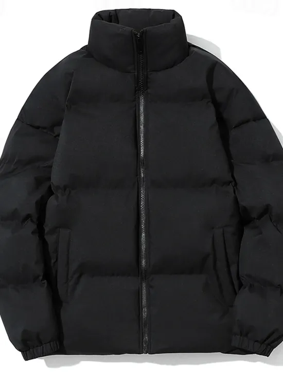 Sale OUKU Men's Winter Coat Puffer Jacket Pocket Polyster Top Christmas Office / Career Street Regular Sports Streetwear Cool Fall Winter Plain Black White Pink Blue Puffer Jacket