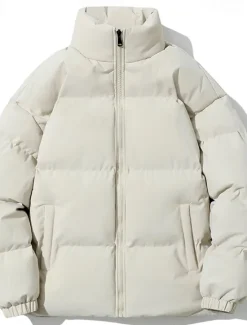 Sale OUKU Men's Winter Coat Puffer Jacket Pocket Polyster Top Christmas Office / Career Street Regular Sports Streetwear Cool Fall Winter Plain Black White Pink Blue Puffer Jacket