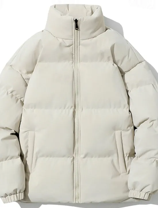 Sale OUKU Men's Winter Coat Puffer Jacket Pocket Polyster Top Christmas Office / Career Street Regular Sports Streetwear Cool Fall Winter Plain Black White Pink Blue Puffer Jacket