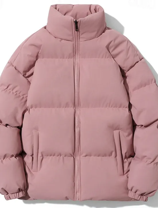 Sale OUKU Men's Winter Coat Puffer Jacket Pocket Polyster Top Christmas Office / Career Street Regular Sports Streetwear Cool Fall Winter Plain Black White Pink Blue Puffer Jacket