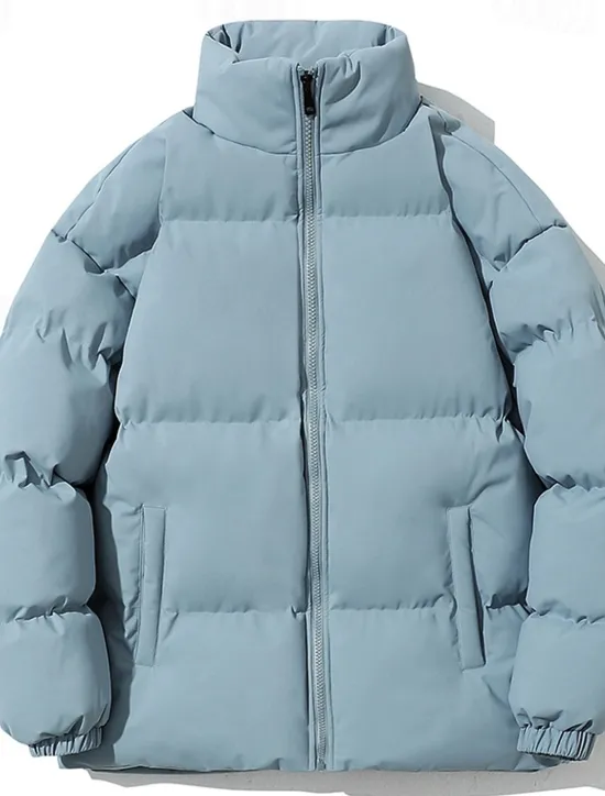 Sale OUKU Men's Winter Coat Puffer Jacket Pocket Polyster Top Christmas Office / Career Street Regular Sports Streetwear Cool Fall Winter Plain Black White Pink Blue Puffer Jacket