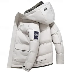 Discount OUKU Men's Winter Coat Puffer Jacket Quilted Jacket Padded Hooded Leisure Sports Going out Windproof Fall & Winter Solid / Plain Color Black Blue Khaki Puffer Jacket