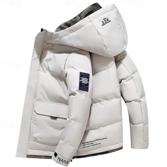 Discount OUKU Men's Winter Coat Puffer Jacket Quilted Jacket Padded Hooded Leisure Sports Going out Windproof Fall & Winter Solid / Plain Color Black Blue Khaki Puffer Jacket