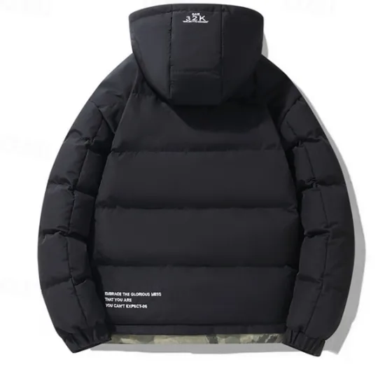 Discount OUKU Men's Winter Coat Puffer Jacket Quilted Jacket Padded Hooded Leisure Sports Going out Windproof Fall & Winter Solid / Plain Color Black Blue Khaki Puffer Jacket