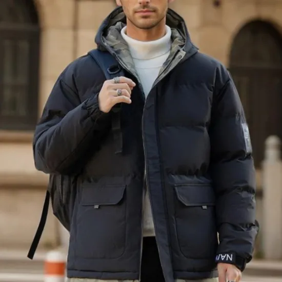 Discount OUKU Men's Winter Coat Puffer Jacket Quilted Jacket Padded Hooded Leisure Sports Going out Windproof Fall & Winter Solid / Plain Color Black Blue Khaki Puffer Jacket
