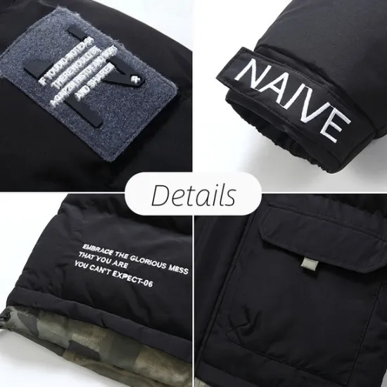 Discount OUKU Men's Winter Coat Puffer Jacket Quilted Jacket Padded Hooded Leisure Sports Going out Windproof Fall & Winter Solid / Plain Color Black Blue Khaki Puffer Jacket