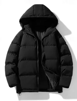 Sale OUKU Men's Winter Coat Puffer Jacket Padded Jacket Pocket Polyster Daily Wear Date Vacation Regular Fashion Casual Comfortable Thermal Warm Fall & Winter Solid / Plain Color Dark Grey Black Red Blue