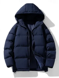 Sale OUKU Men's Winter Coat Puffer Jacket Padded Jacket Pocket Polyster Daily Wear Date Vacation Regular Fashion Casual Comfortable Thermal Warm Fall & Winter Solid / Plain Color Dark Grey Black Red Blue