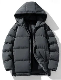 Sale OUKU Men's Winter Coat Puffer Jacket Padded Jacket Pocket Polyster Daily Wear Date Vacation Regular Fashion Casual Comfortable Thermal Warm Fall & Winter Solid / Plain Color Dark Grey Black Red Blue