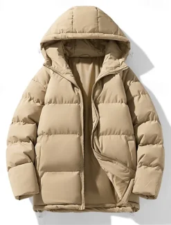 Sale OUKU Men's Winter Coat Puffer Jacket Padded Jacket Pocket Polyster Daily Wear Date Vacation Regular Fashion Casual Comfortable Thermal Warm Fall & Winter Solid / Plain Color Dark Grey Black Red Blue
