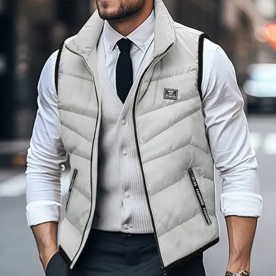 Hot OUKU Men's Winter Coat Quilted Vest Pocket Office & Career Date Casual Daily Outdoor Casual Sports Winter Plain Black White Yellow Red Puffer Jacket