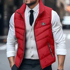 Hot OUKU Men's Winter Coat Quilted Vest Pocket Office & Career Date Casual Daily Outdoor Casual Sports Winter Plain Black White Yellow Red Puffer Jacket