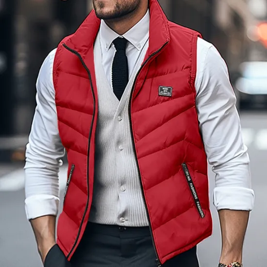 Hot OUKU Men's Winter Coat Quilted Vest Pocket Office & Career Date Casual Daily Outdoor Casual Sports Winter Plain Black White Yellow Red Puffer Jacket