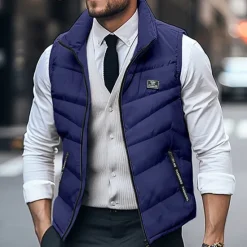 Hot OUKU Men's Winter Coat Quilted Vest Pocket Office & Career Date Casual Daily Outdoor Casual Sports Winter Plain Black White Yellow Red Puffer Jacket