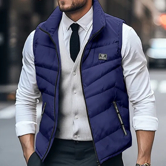 Hot OUKU Men's Winter Coat Quilted Vest Pocket Office & Career Date Casual Daily Outdoor Casual Sports Winter Plain Black White Yellow Red Puffer Jacket