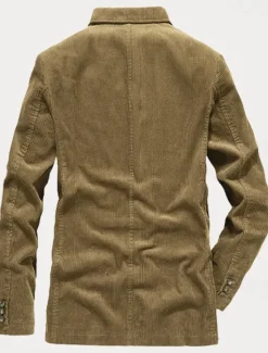 Online OUKU Men's Winter Coat School Formal Wedding Elegant Warm Fall Winter Corduroy Solid Color Single Breasted Two-button Blazer khaki