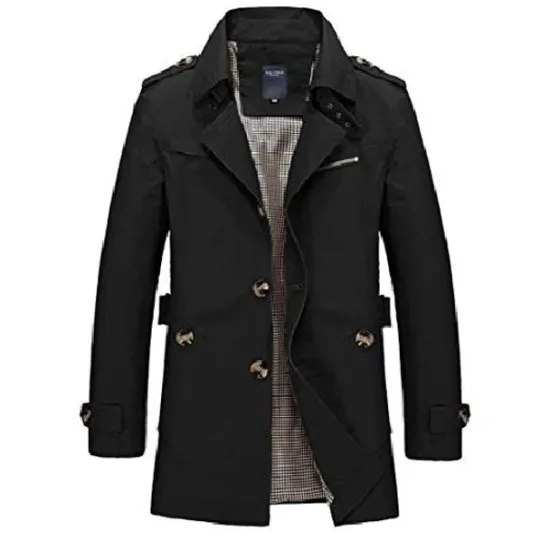 Sale OUKU Men's Winter Coat Transition Jacket Overcoat Trench Coat Short Coat Business Casual Cotton Windbreaker Outerwear Clothing Apparel Solid Colored Notch lapel collar