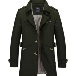Sale OUKU Men's Winter Coat Transition Jacket Overcoat Trench Coat Short Coat Business Casual Cotton Windbreaker Outerwear Clothing Apparel Solid Colored Notch lapel collar