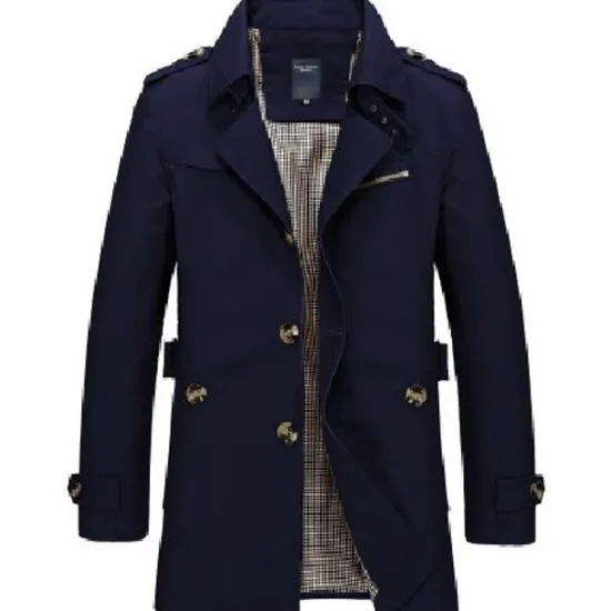 Sale OUKU Men's Winter Coat Transition Jacket Overcoat Trench Coat Short Coat Business Casual Cotton Windbreaker Outerwear Clothing Apparel Solid Colored Notch lapel collar