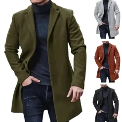Best OUKU Men's Winter Coat Trench Coat Office & Career Daily Wear Winter Polyester Thermal Warm Washable Outerwear Clothing Apparel Fashion Warm Ups Solid Colored Pocket Lapel Single Breasted