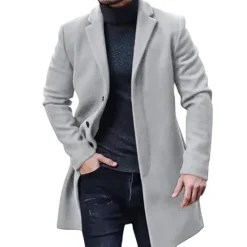 Best OUKU Men's Winter Coat Trench Coat Office & Career Daily Wear Winter Polyester Thermal Warm Washable Outerwear Clothing Apparel Fashion Warm Ups Solid Colored Pocket Lapel Single Breasted