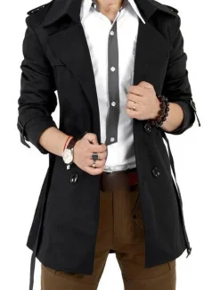 Discount OUKU Men's Winter Coat Windbreaker Transition Jacket Field Coat Peacoat Trench Coat Overcoat Business Casual Fall Winter Cotton Outerwear Clothing Apparel Solid Colored Oversized Shirt Collar