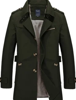 Hot OUKU Men's Winter Coat Windbreaker Field Coat Trench Coat Business Casual Winter Fall & Winter Polyester Windbreaker Outerwear Clothing Apparel Streetwear Solid Colored Notch lapel collar