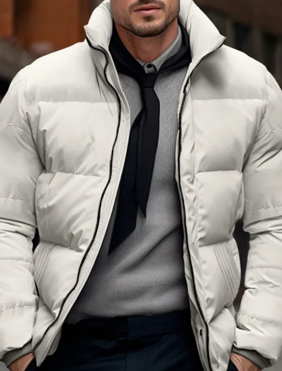 Discount OUKU Men's Winter Coat Winter Jacket Puffer Jacket Zipper Pocket Polyster Pocket Outdoor Date Casual Daily Regular Fashion Casual Thermal Warm Windproof Winter Plain Black White Red Green Puffer Jacket